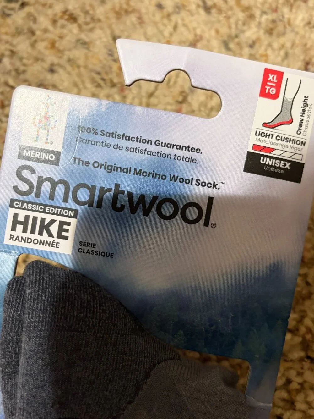 Smartwool Hike Classic Edition Crew Height Light Cushion Wool Socks Gray XL